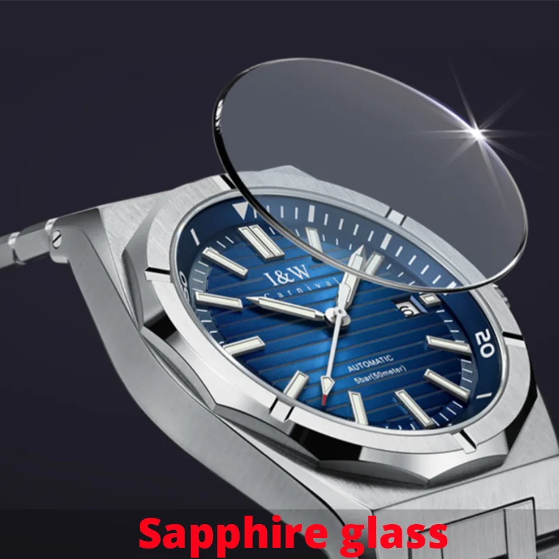Reloj hombre CARNIVAL 2023 Новые мужские автоматические механические часы с сапфировым календарем, светящиеся 50-метровые водонепроницаемые Relogios Masculino