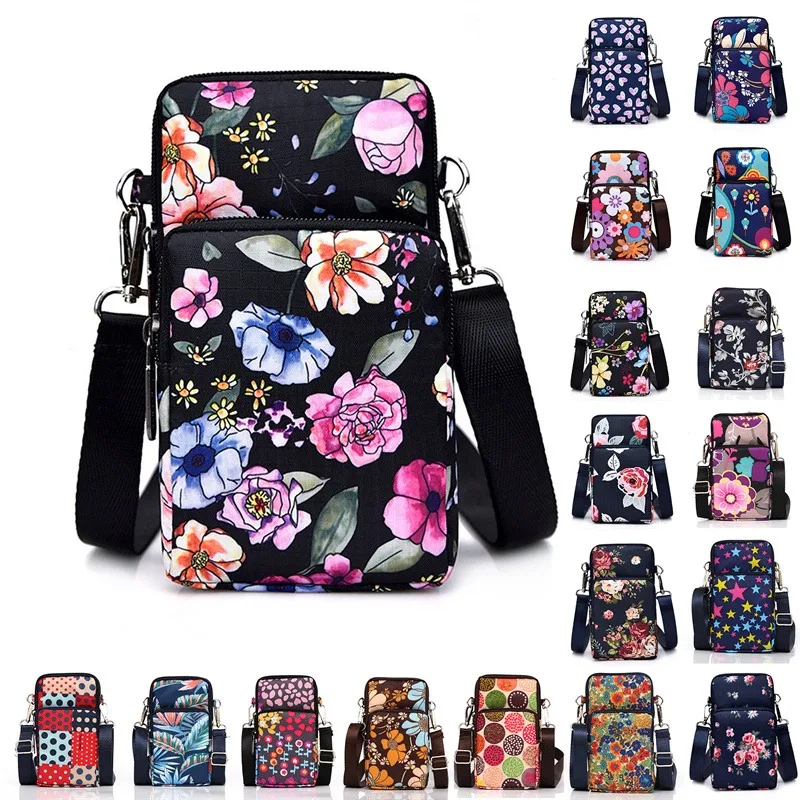 Модная сумка с цветочным принтом для мобильного телефона на молнии через плечо, для ежедневного использования, держатель для карт, повседневная спортивная сумка, маленький кошелек для женщин
