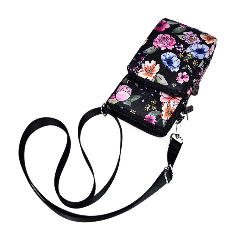 Модная сумка с цветочным принтом для мобильного телефона на молнии через плечо, для ежедневного использования, держатель для карт, повседневная спортивная сумка, маленький кошелек для женщин