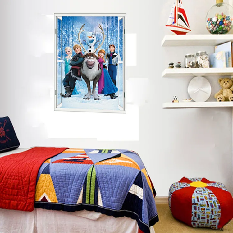 Мультяшная принцесса Эльза Анна Diy замороженные наклейки на стену Фоновое украшение детской комнаты для девочек Съемная наклейка на плакат для детской спальни