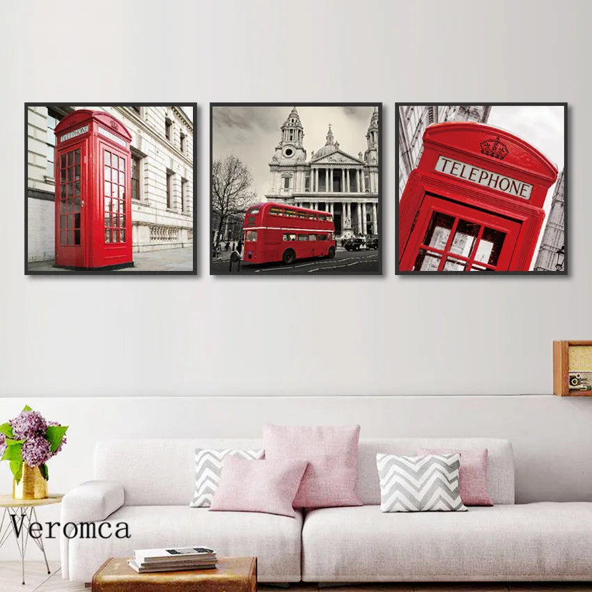 Принты с изображением телефонной будки в красном Лондонском автобусе, черно-белый Лондонский уличный пейзаж, Настенное искусство, холст, картина, Плакат для украшения дома