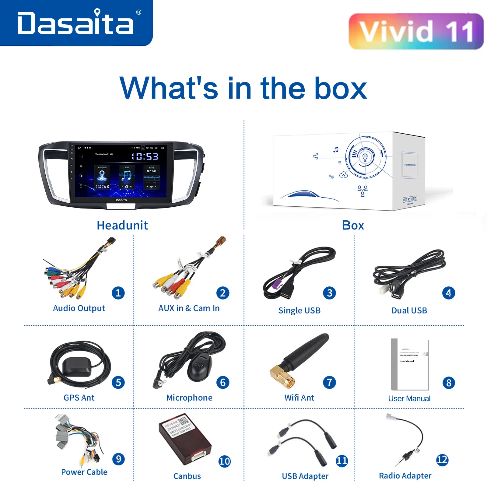 Dasaita для Honda Accord 2013 2014 2015 Автомобильный 1 Din 10,2 