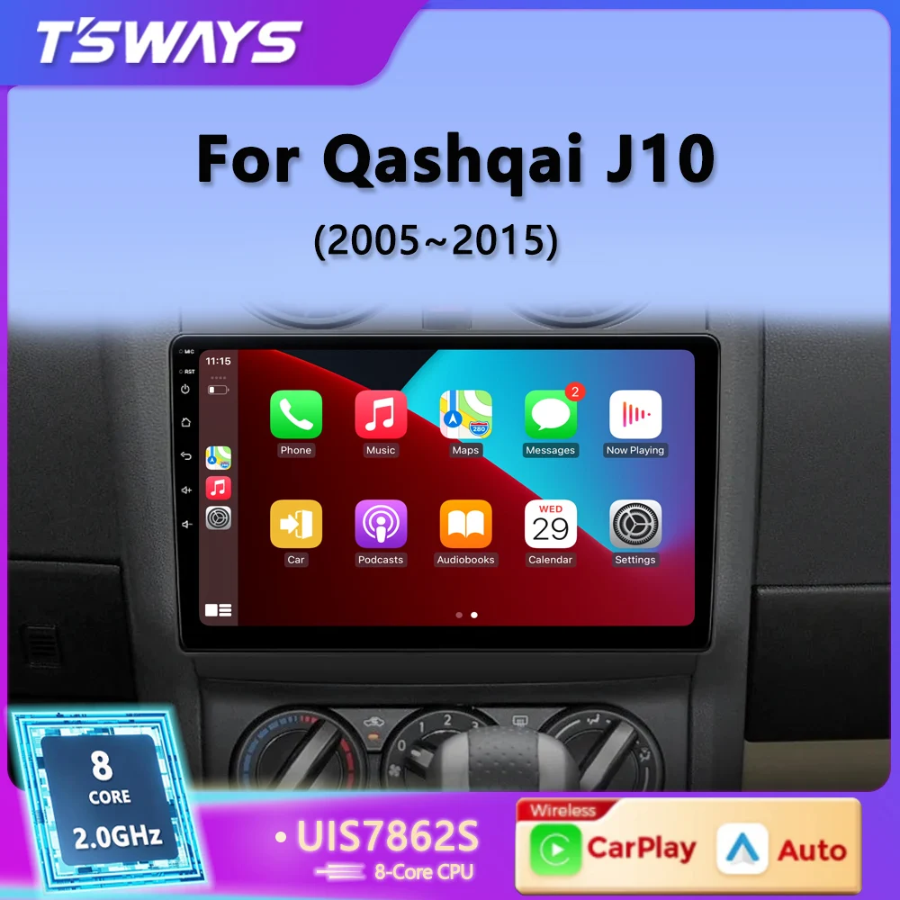 Tsways Автомагнитола Android Auto Radio Carplay Для Nissan Qashqai J10 Rogue 2005-2015 Автомобильный Радио Мультимедийный Плеер WIFI 4G DSP 2 din
