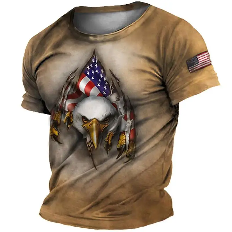 Летние мужские футболки с 3D-принтом в виде животного Орла, уличная одежда, свободные футболки из полиэстера с круглым вырезом и коротким рукавом, повседневные топы, мужская одежда
