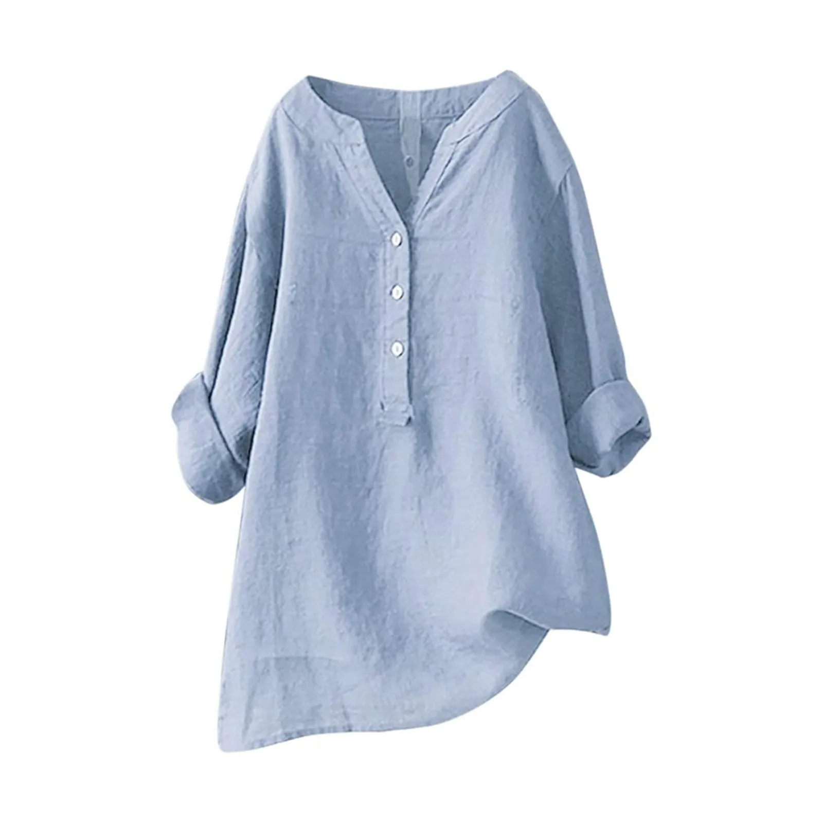 Женская однотонная рубашка с длинным рукавом и воротником-стойкой, повседневная свободная блузка, топы на пуговицах, дышащие футболки для женщин, кошульки