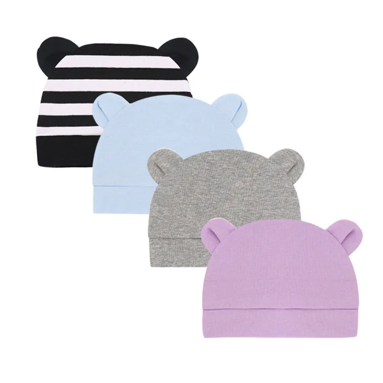 Осенне-зимняя детская шапочка, удобные однотонные шапочки, милая хлопковая шапочка в форме ушей, реквизит для фотосъемки новорожденных, 0 -1 детская шапочка