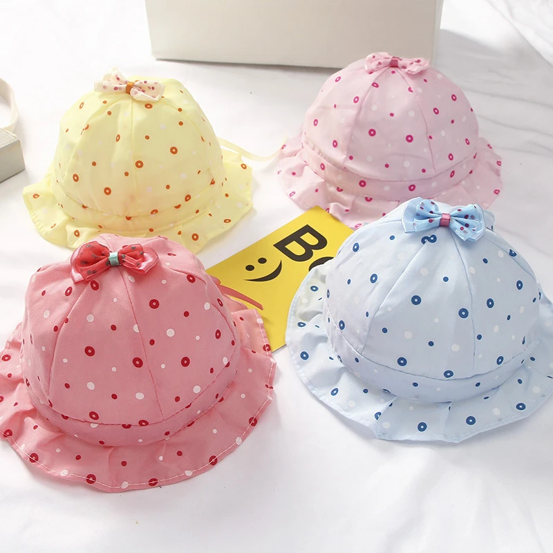 Весенне-летняя солнцезащитная шляпка для девочки С Милым принтом в горошек, Регулируемая Розовая шляпка для новорожденных, Аксессуары для детских головных уборов
