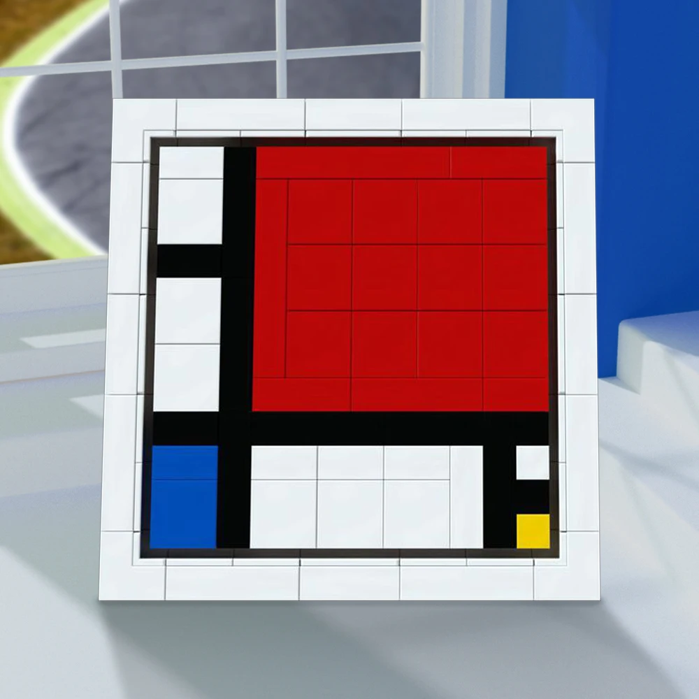 Gobricks MOC Art Piet Mondrian Набор Строительных Блоков В Стиле Композиции с Красными Синими и Желтыми Кирпичами Абстрактные решетчатые Игрушки Подарок