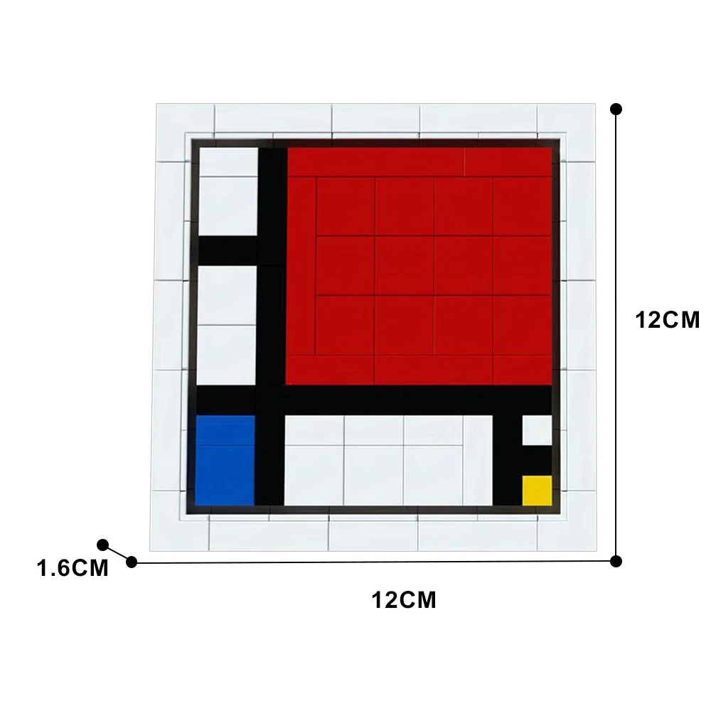 Gobricks MOC Art Piet Mondrian Набор Строительных Блоков В Стиле Композиции с Красными Синими и Желтыми Кирпичами Абстрактные решетчатые Игрушки Подарок