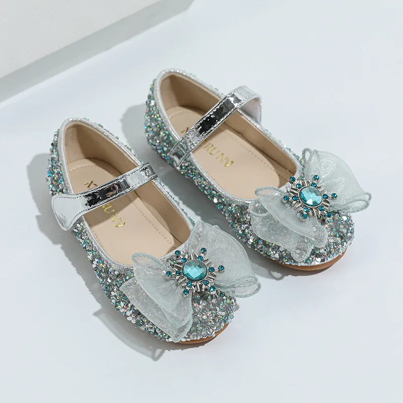 Весенне-осенняя Повседневная обувь для девочек, Детская кожаная обувь с блестками, Модная универсальная модельная обувь для выступлений студенток-принцесс