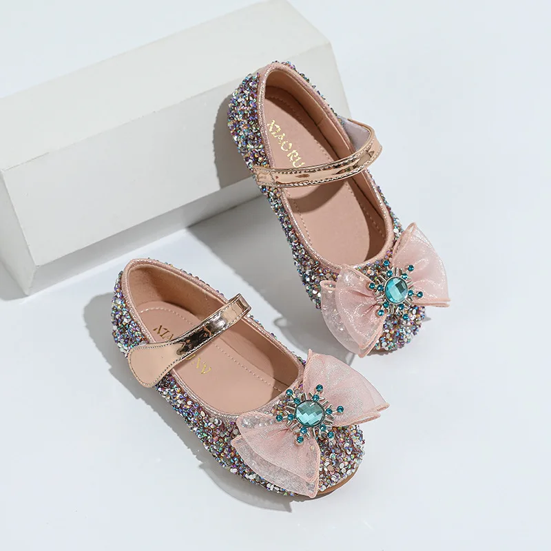 Весенне-осенняя Повседневная обувь для девочек, Детская кожаная обувь с блестками, Модная универсальная модельная обувь для выступлений студенток-принцесс