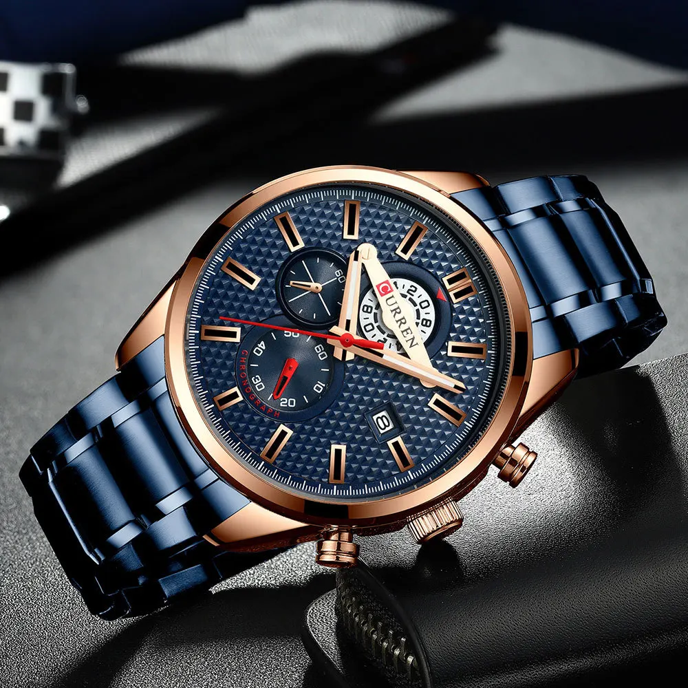 Curren Military, лучший бренд, роскошные мужские часы из черной нержавеющей стали, Новые мужские спортивные часы, Водонепроницаемый хронограф, мужские часы